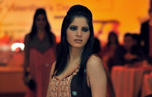 Model at fashion show in Lahore celebrating Valentine Day