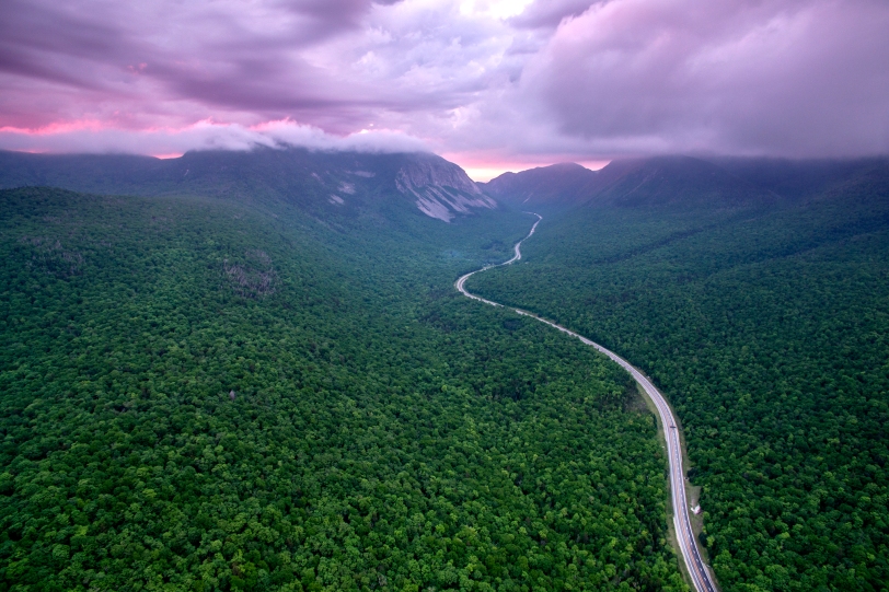 Aerial sunset of Franconia Noth, NH